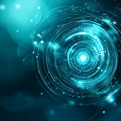 Poster - Dynamic Circular Tech Core Illumination in Cyan Abstract Design with Digital Data Rendering