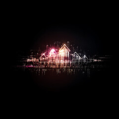Poster - Dynamic Cityscape Reflections Glowing in the Dark Abstract Architectural Night Life Presentation