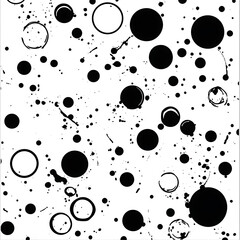 Poster - Dynamic Composition of Black Circles and Splatters Abstract Background with High Contrast Design Element