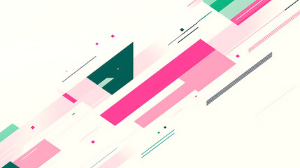 Poster - Dynamic Composition of Pink and Green Geometric Shapes on White Canvas Abstract Design Artwork