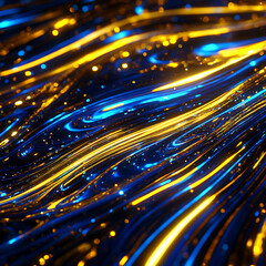 Poster - dynamic flow of golden and azure light streams abstract visual display for technological innovation