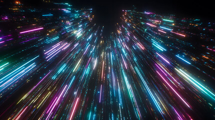 Poster - Dynamic Flow of Luminous Streaks in a Digital Realm Abstract Visualisation and Artistic Creation