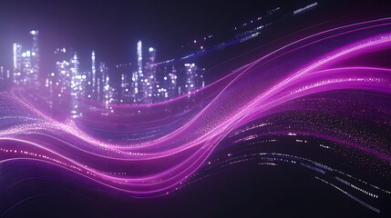 Poster - Dynamic Purple Light Trails Weaving Through a Blurred Cityscape at Night Abstract Illustration