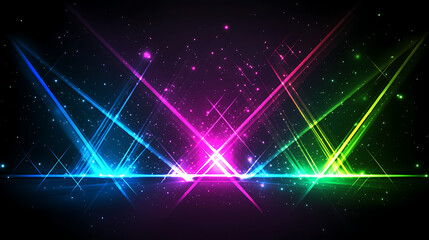 Poster - Dynamic Stage Lighting with Striking Multicolored Beams and Starfield Background Radiating Energy