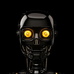 Poster - Eerie Android Gaze a Cybernetic Visage in a World of Metal and Dark Reflections Glowing Eyes