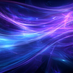 Poster - electric purple blue waves of fractal light art design dynamic abstract background 3d rendered image