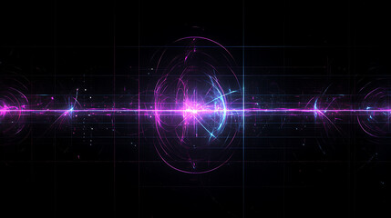 Poster - electric sparking energy core with light trails and grid pattern against dark space background