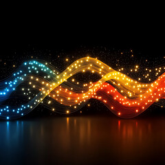 Poster - Elegant Data Streams and Light Waves Reflecting on a Dark Surface with Gradient Color Shift