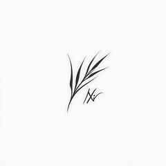 Poster - Elegant Floral Illustration with Delicate Green Leaves and Artistic Signature on a White Surface