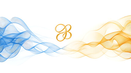 Poster - Elegant Letter B with Flowing Blue and Yellow Waves Abstract Design on White Background Art Pattern