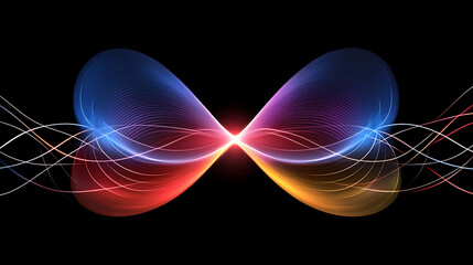 Poster - Elegant Light Lines Forming Butterfly Shape with Vibrant Colors on Black Background Digital Art