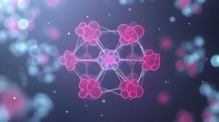Poster - Elegant Molecular Structure with Glowing Pink and Purple Spheres in Hexagonal Arrangement