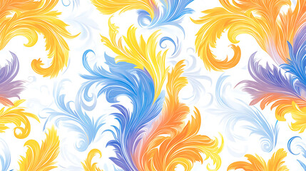 Poster - Elegant Ornamental Swirls Pattern Abstract Design with Blue Yellow and Orange Decorative Elements
