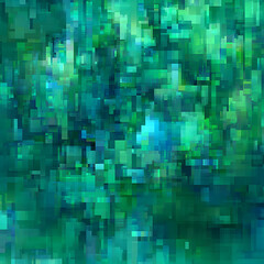 Poster - Emerald Dreamscape in Digital Abstracts of Geometric Precision and Verdant Hues with Pixellated Depths