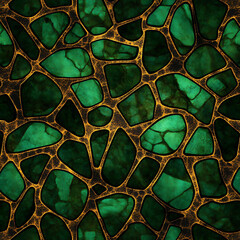 Poster - Emerald Stone Mosaic with Golden Veins Elegant Interlocking Stone Pattern Ornamental Seamless Design