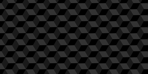 Fototapete - Minimal cubes geometric tile and mosaic wall grid retro digital hexagon technology wallpaper background. black block cube structure backdrop square triangle texture vintage design.	
