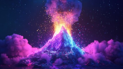 Wall Mural - Vibrant Eruption of a Magical Volcano with Colorful Emanations