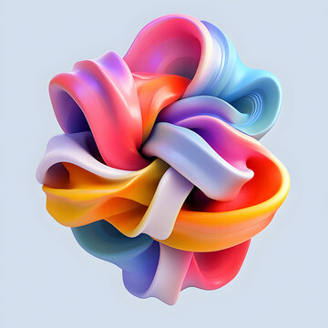 A 3D illustration of vibrant, twisted shapes in a spectrum of colors, creating a dynamic and eye-catching design