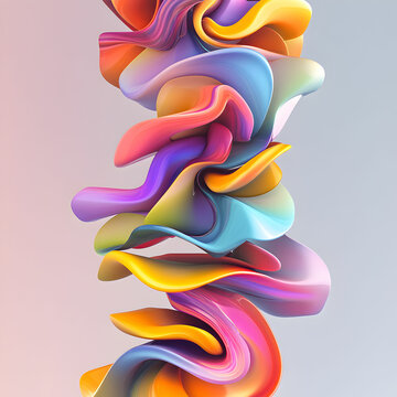 A 3D illustration of vibrant, twisted shapes in a spectrum of colors, creating a dynamic and eye-catching design