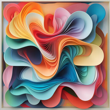 A 3D illustration of vibrant, twisted shapes in a spectrum of colors, creating a dynamic and eye-catching design