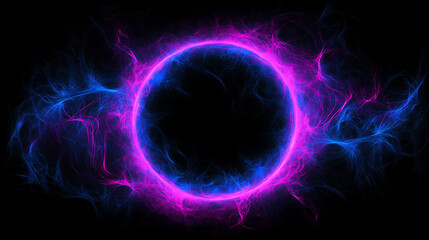 Poster - Energy Portal Neon Ring with Swirling Electric Flowing Plasma Design on Dark Background for Science Projects