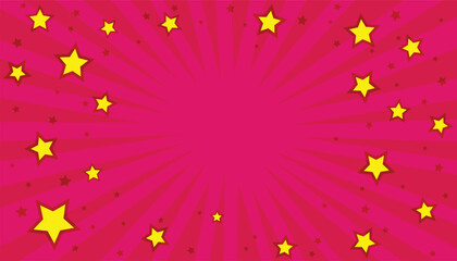 Poster - Comic burst pink background with star illustration. pop art comic background. pink sunburst with yellow stars. sunburst background