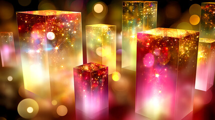 Poster - Illuminated abstract blocks digital art colorful backgrounds creative studio close-up view visual inspiration