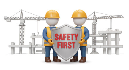 Poster - construction worker holding a sign with text safety first . Generative AI