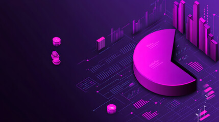 Poster - Business analytics visualization digital graphs and pie charts in purple theme modern office environment data insights