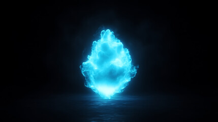 Poster - ethereal blue energy burst visual render of an enchanted cloud on a dark surface reflecting light