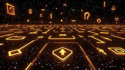Poster - Dynamic digital interface displaying icons virtual environment graphic design futuristic perspective technology concept