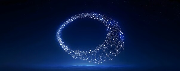 Wall Mural - Glowing ring of interconnected nodes against a dark blue background