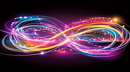 Poster - Dynamic infinity light trails abstract art digital design colorful dark background vivid patterns