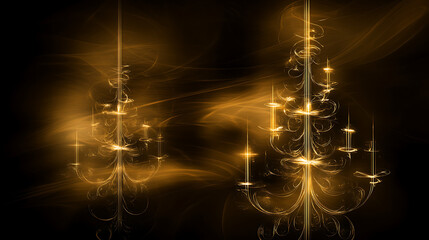 Poster - Ethereal Glow Luminous Candle Chandeliers Illuminating the Darkness with Elegant Radiance and Mystery