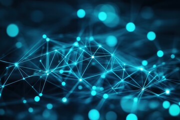 Poster - abstract blue network connections with glowing nodes