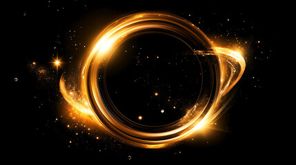 Poster - Ethereal Golden Rings Portal with Twinkling Stars Space Magic and Cosmic Energy Radiance Background