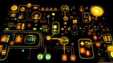 Poster - Analyzing data flow visualization digital interface infographic design cyber environment aesthetic view technology impact