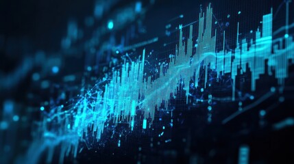 Poster - Abstract data visualization with blue glowing lines
