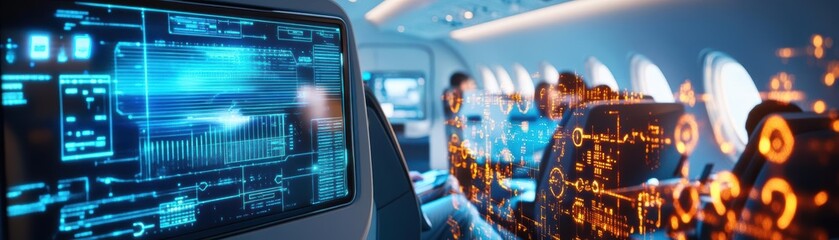 Poster - Vibrant Computer Screen Displaying Artistic Interpretation of Urban Cityscape in Striking Blue and Yellow Colors Evoking Modern Aesthetic and Innovation