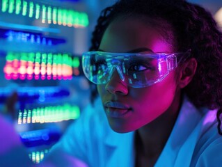 Poster - Scientist Analyzing Data in Colorful Laboratory Setting
