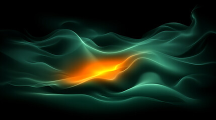 Poster - Ethereal Landscape Wavy Glowing Teal and Orange Fractal Abstract Digital Art Background Design
