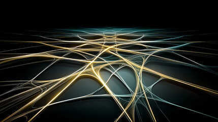 Poster - Dynamic light patterns abstract design digital art dark background wide angle visual concept for technology