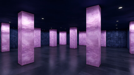 Poster - Ethereal Pillars Illumination Abstract Room Interior With Vertical Rectangles Arrangement Design