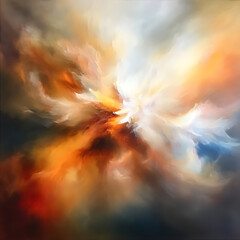 Poster - Ethereal Radiance Abstract Painting with Expansive Depth and Dynamic Warm Tones of Color Palette