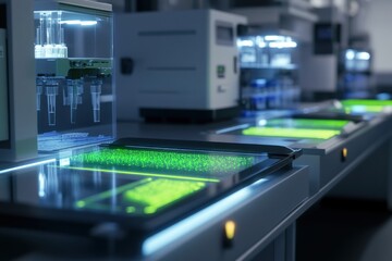 Poster - Advanced laboratory with glowing samples and equipment