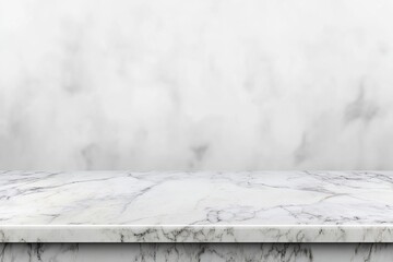 Wall Mural - Marble Tabletop, White Wall Background, Display, Product