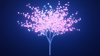 Poster - Ethereal Tree of Light with Luminescent Blooms Against Midnight Blue Sky Serene Floral Display