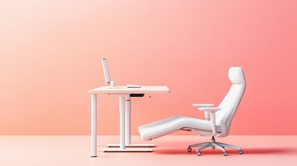 Poster - Minimalist White Office Chair with Sleek Laptop on It in Contemporary Workspace Setting Evoking Productivity and Focus in a Modern Professional Environment