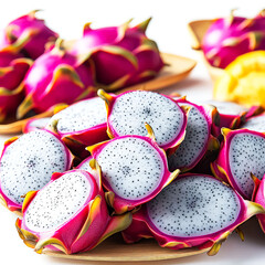 Wall Mural - Mouthwatering Dragon Fruit: Slices of vibrant pink and white tropical fruit, a healthy and delicious treat.