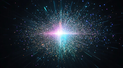 Poster - Exploding Universe of Radiant Particles and Light Rays Bursting in Colorful Display